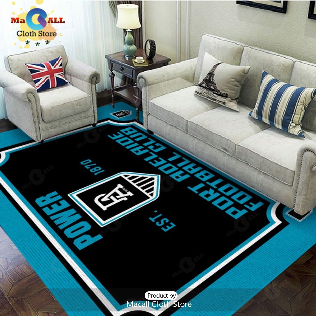 Power Port Adelaide Footbal Club Blue Rectangular Rug Limited Edition
