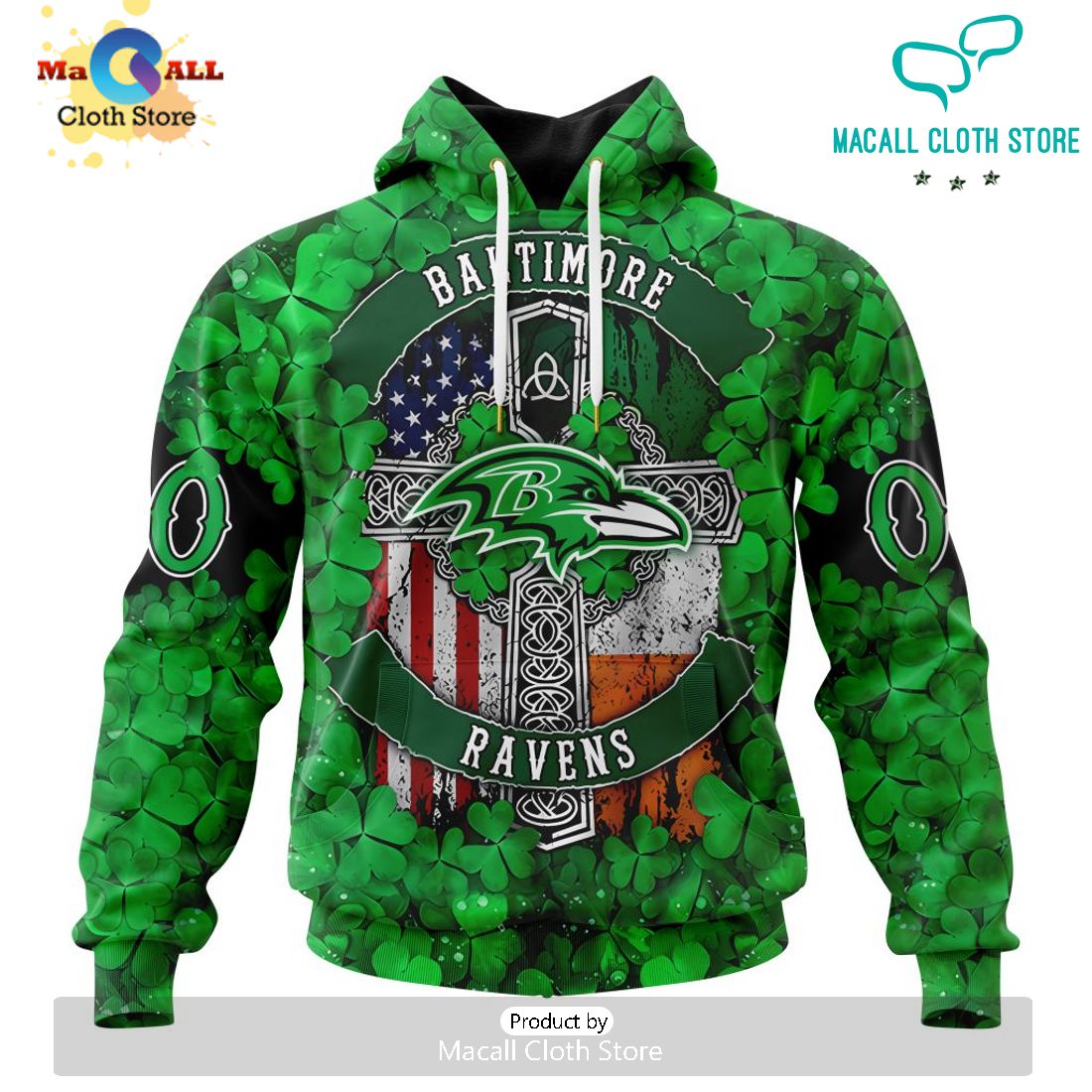 Custom NFL Baltimore Ravens Special Design For St. Patrick’s Day Hoodie 3D