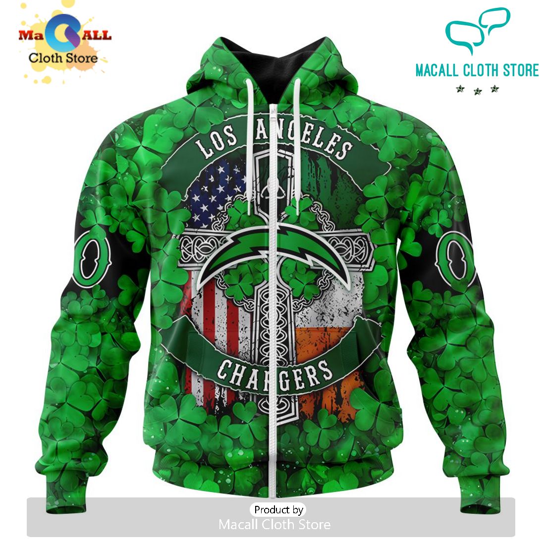 Custom NFL Los Angeles Chargers Special Design For St. Patrick’s Day Hoodie 3D