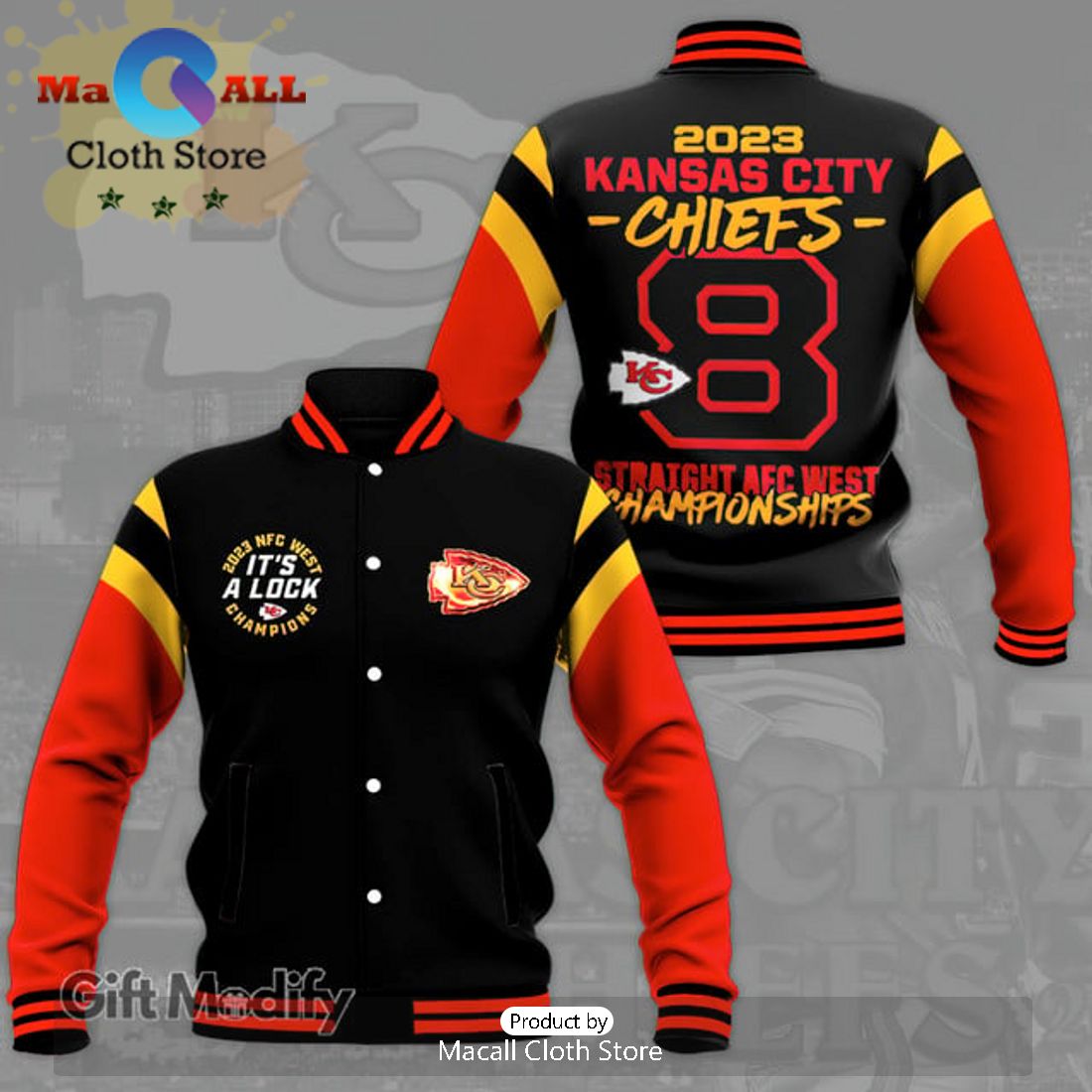 2023 Kansas City Chiefs Straight AFC West Championships New Baseball Jacket 2023 Kansas City Chiefs Straight AFC West Championships New Baseball Jacket