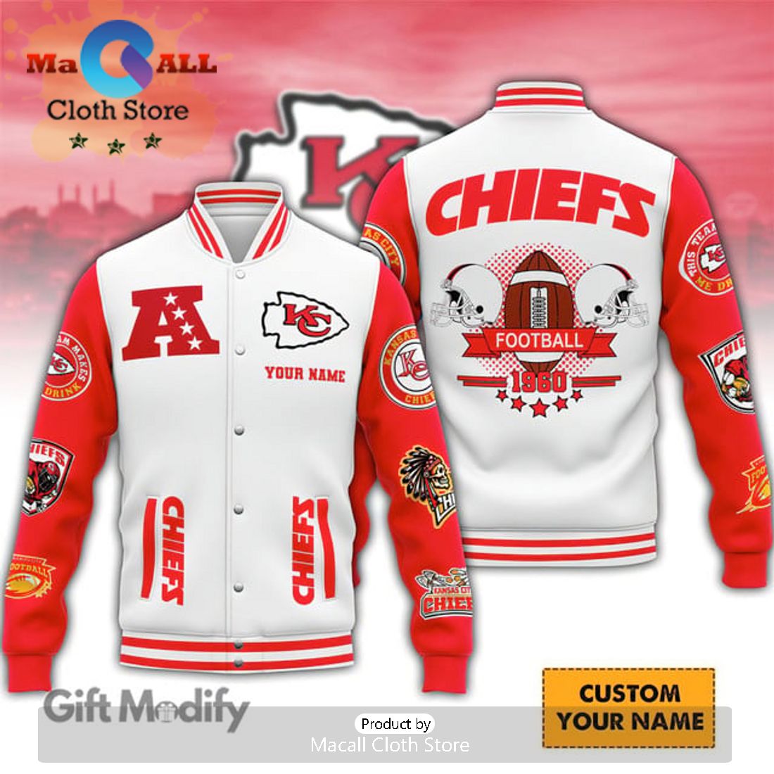 Custom Kansas City Chiefs Football Super Bowl Champion White Baseball Jacket Design Custom Kansas City Chiefs Football Super Bowl Champion White Baseball Jacket Design