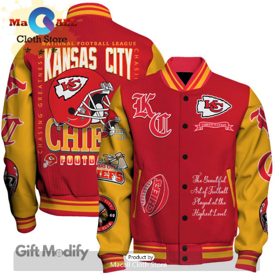 Kansas City Chiefs National Football Red Design Baseball Jacket All Over Printed