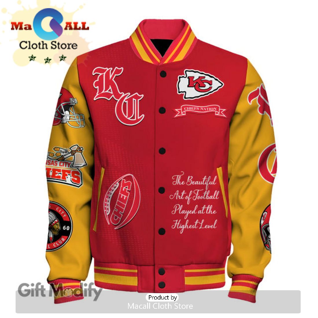Kansas City Chiefs National Football Red Design Baseball Jacket All Over Printed