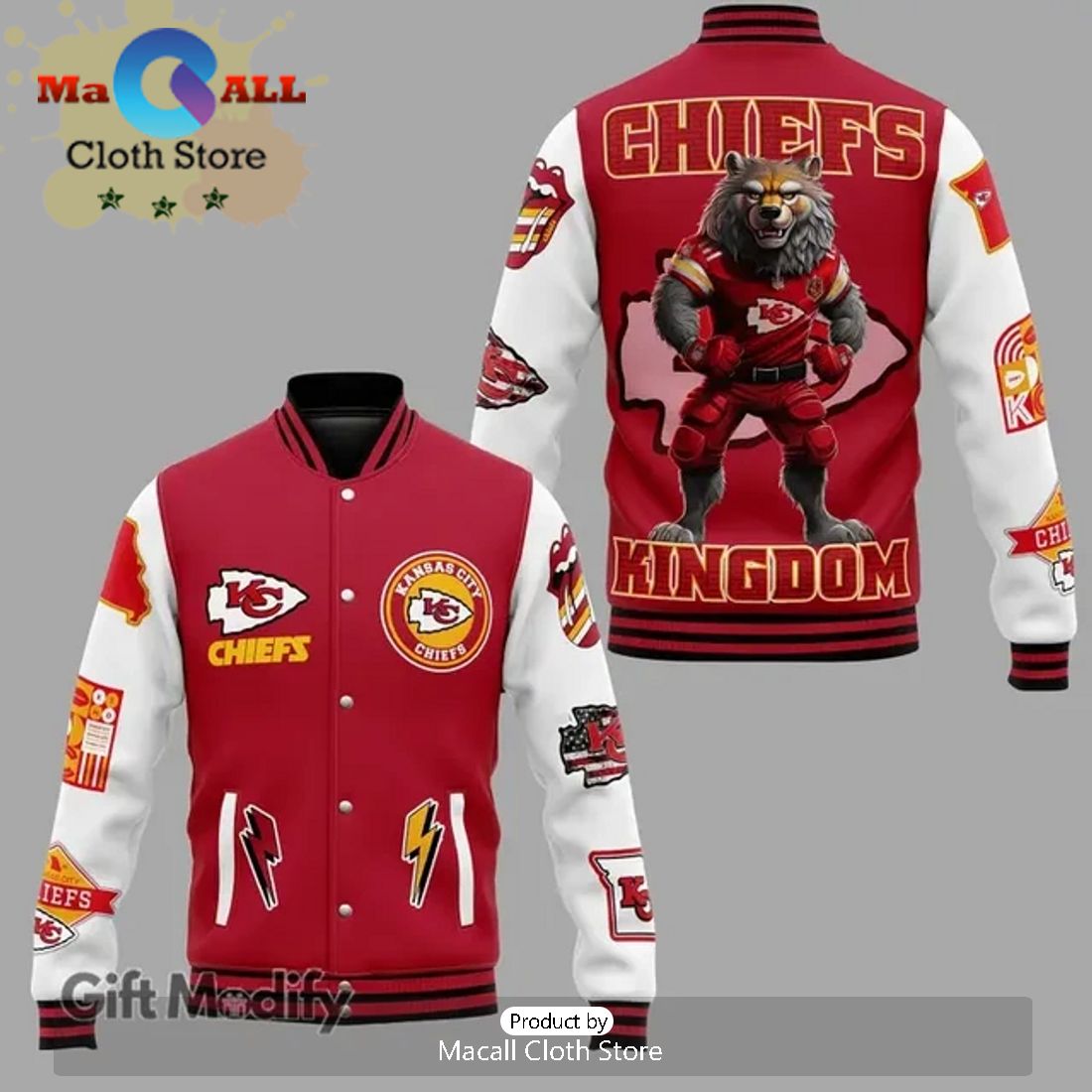 Kansas City Chiefs Super Bowl Design Wolf Chiefs Kingdom Red Baseball Jacket