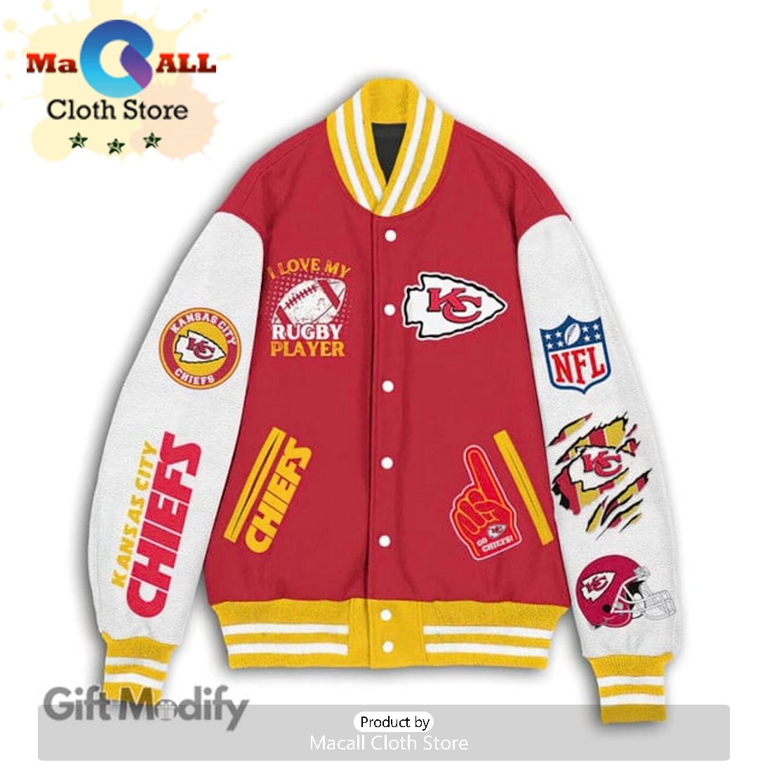 Personalized NFL Kansas City Chiefs I Love My Ruby Player Red Baseball Jacket