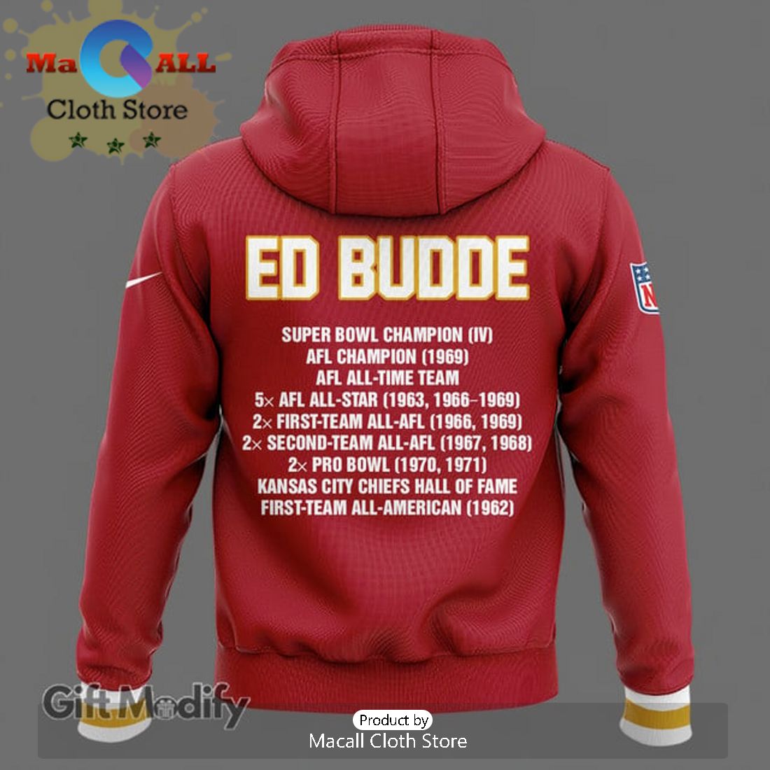 Kansas City Chiefs Ed Budde Super Bowl Champions Red Hoodie 3D Limited Edition