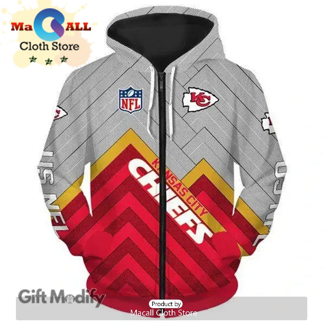 NFL Super Bowl Champions Kansas City Chiefs Grey Design Hoodie 3D Limited