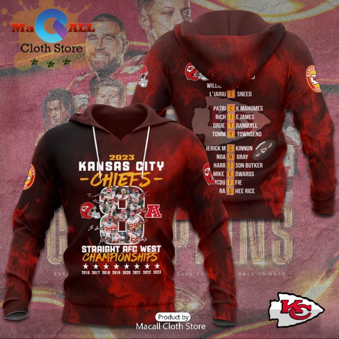 2023 Kansas City Chiefs Straight AFC Championships Signatures Design Hoodie