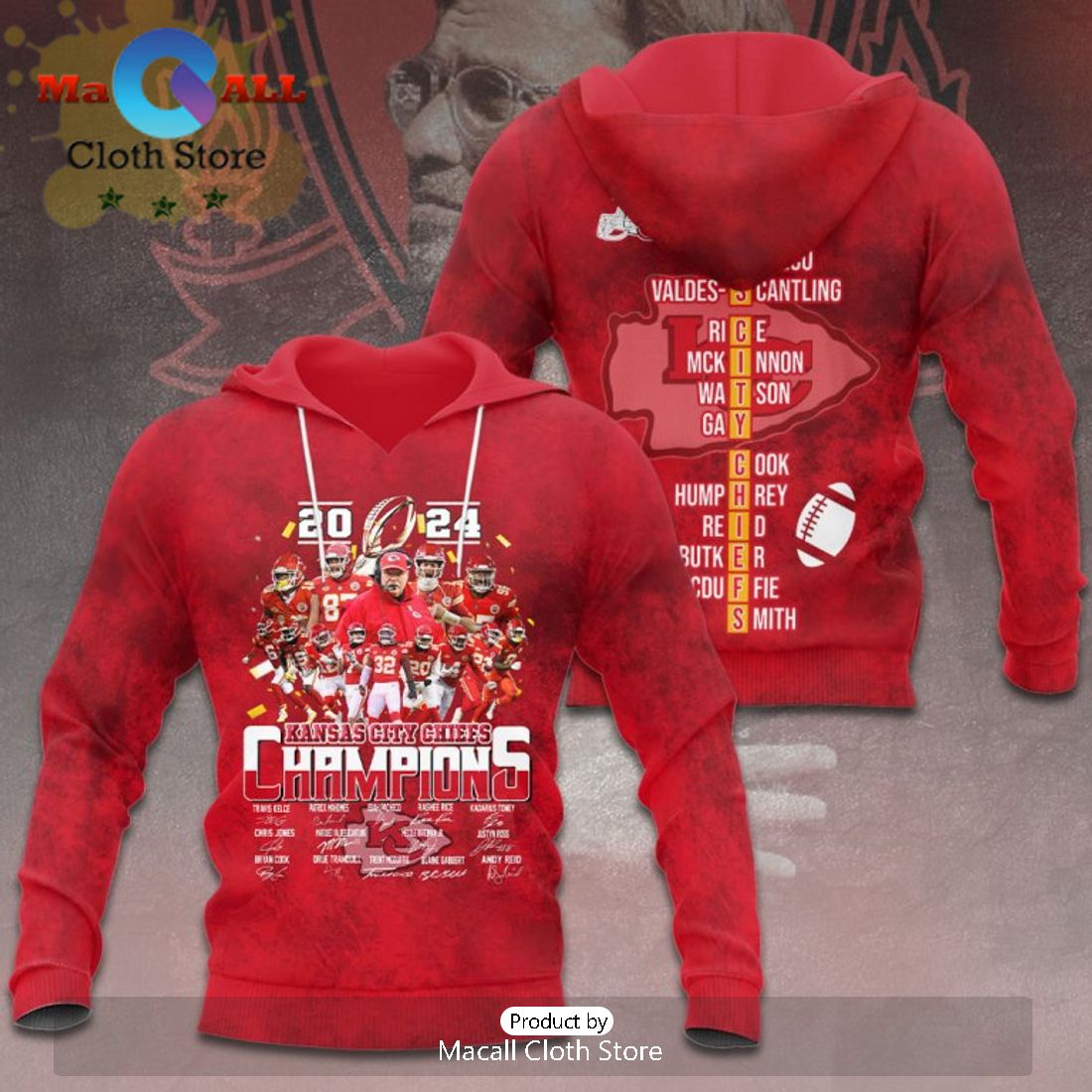 2024 Kansas City Chiefs Champions Signatures Design Red Hoodie Limited