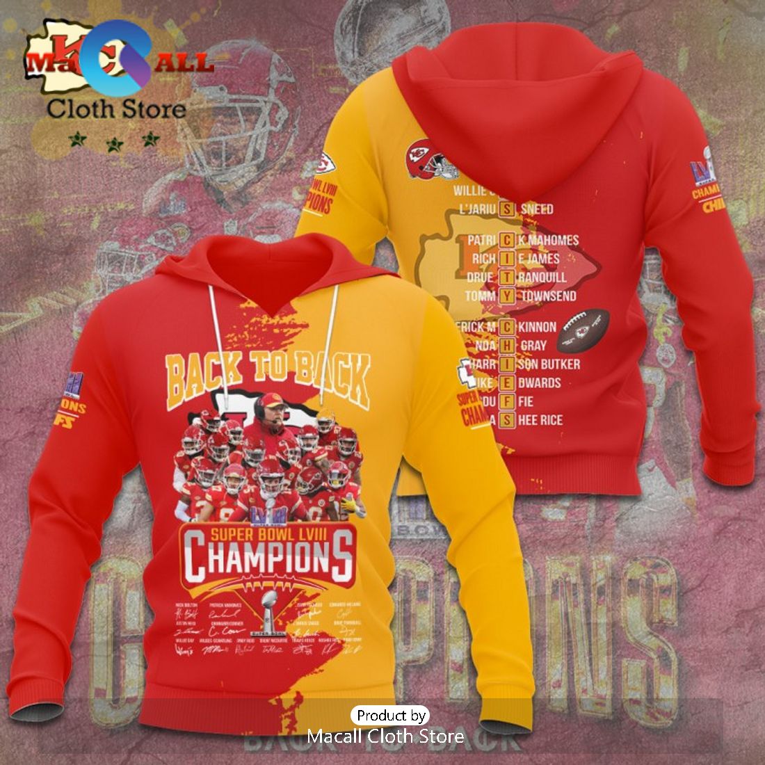 Back To Back Kansas City Chiefs Super Bowl LVIII Champions Paint Style Signatures Hoodie
