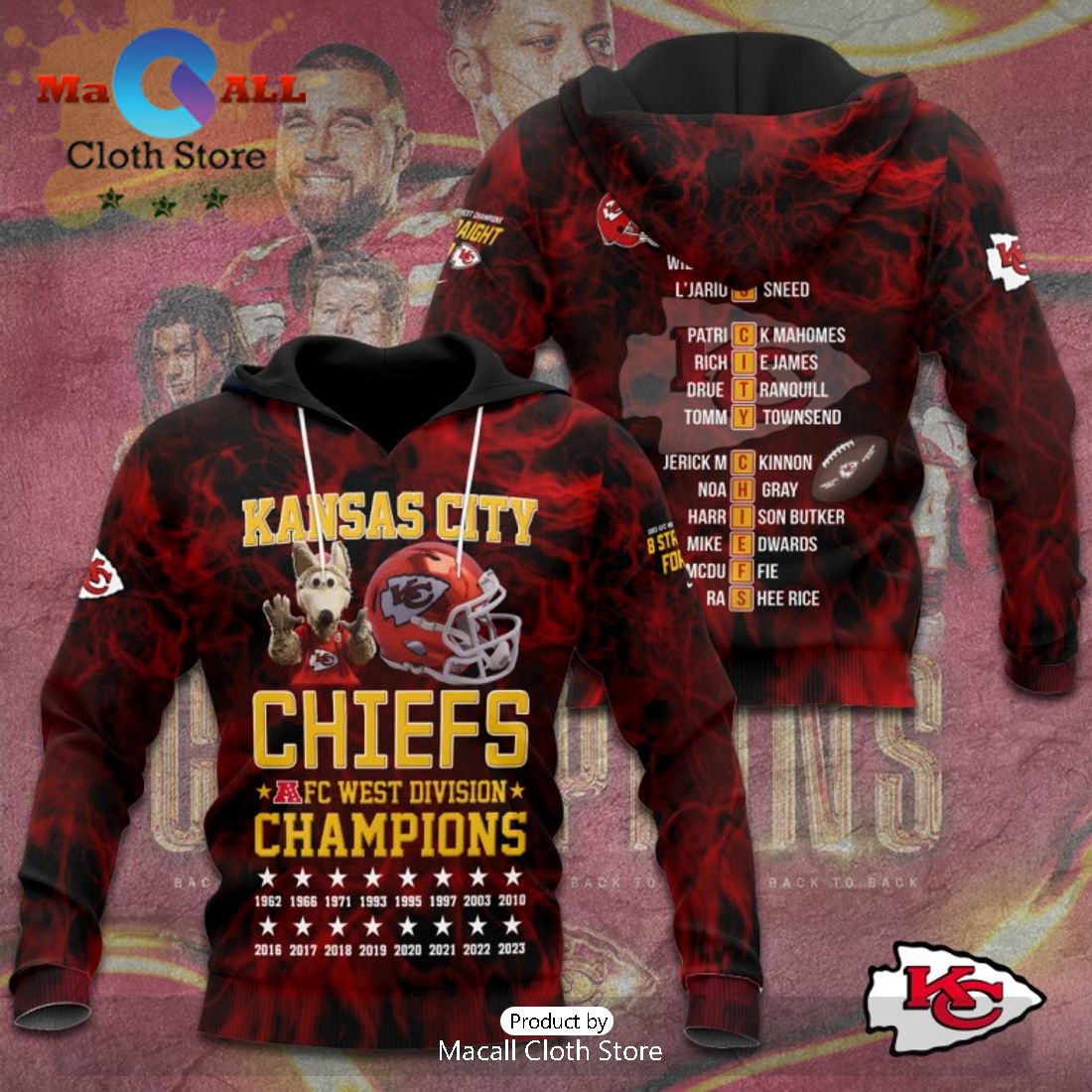 Kansas City Chiefs AFC West Division Super Stars Design Hoodie Printed