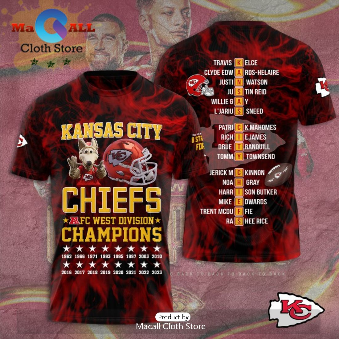 Kansas City Chiefs AFC West Division Super Stars Design Hoodie Printed
