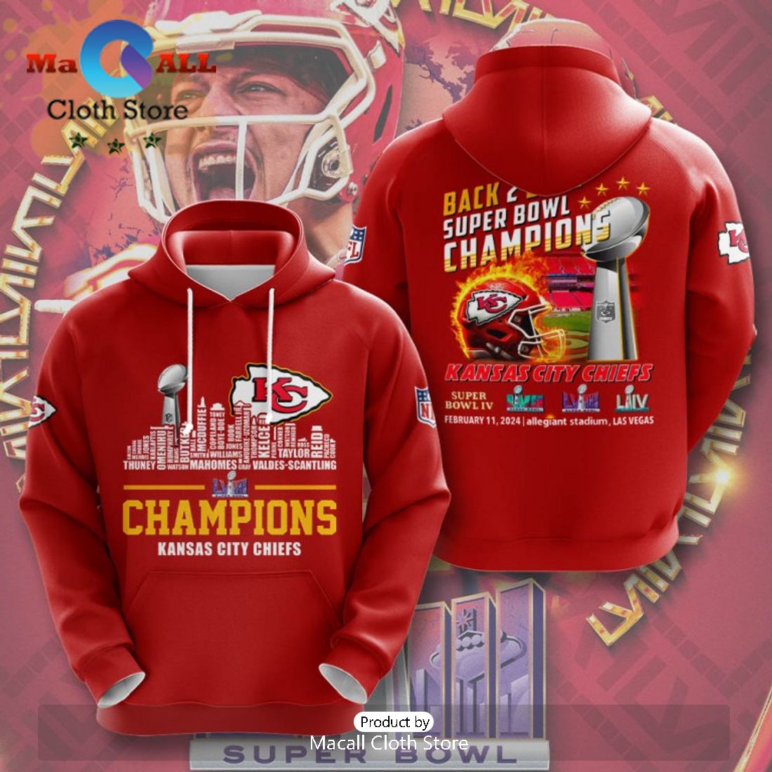Kansas City Chiefs LVIII Super Bowl Champions Special Team Logo Red Hoodie