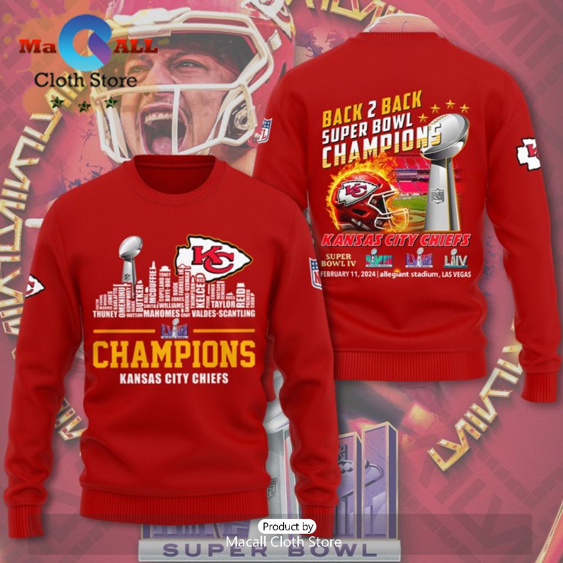 Kansas City Chiefs LVIII Super Bowl Champions Special Team Logo Red Hoodie