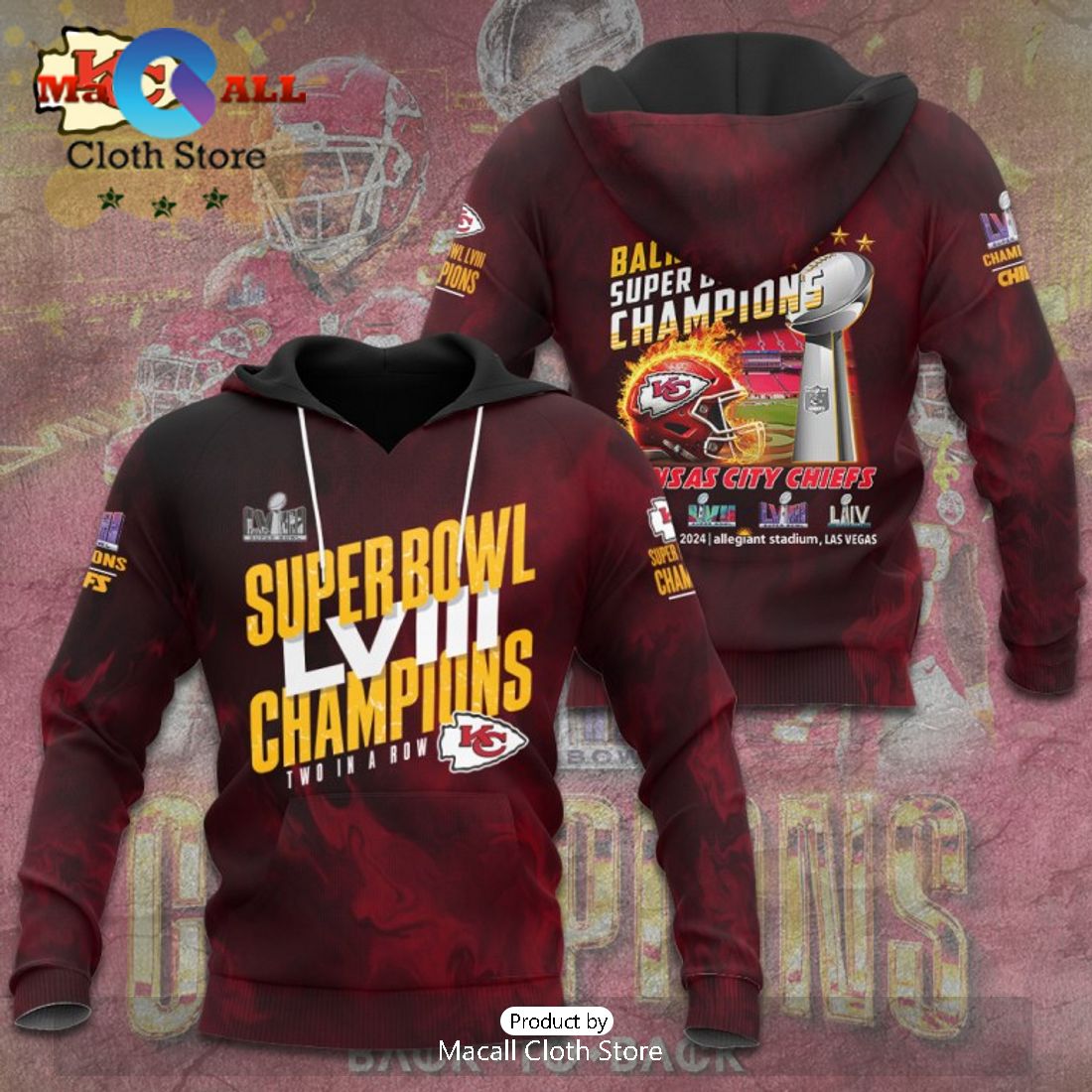 Kansas City Chiefs Two In A Row Super Bowl LVIII Champions 3D Apparels Hoodie
