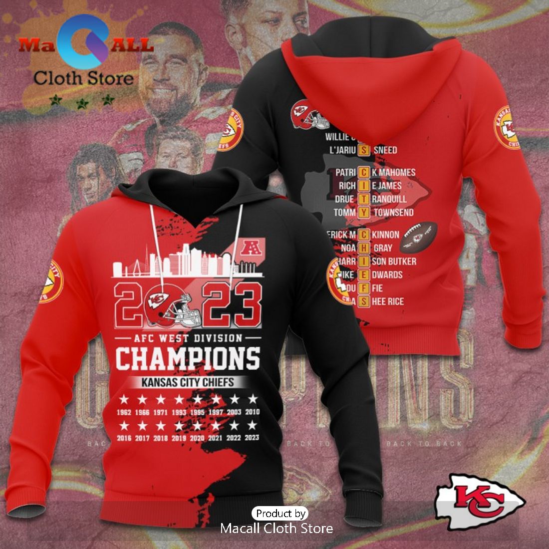 Kansas City Chiefs West Division AFC Super Stars Champions Paint Color Hoodie
