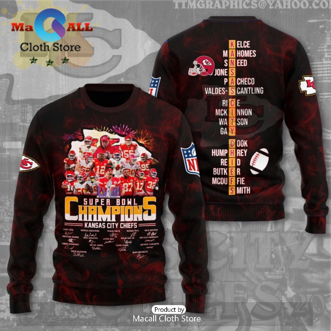 LVIII Super Bowl Champions Kansas City Chiefs Signatures Luxury Design Hoodie