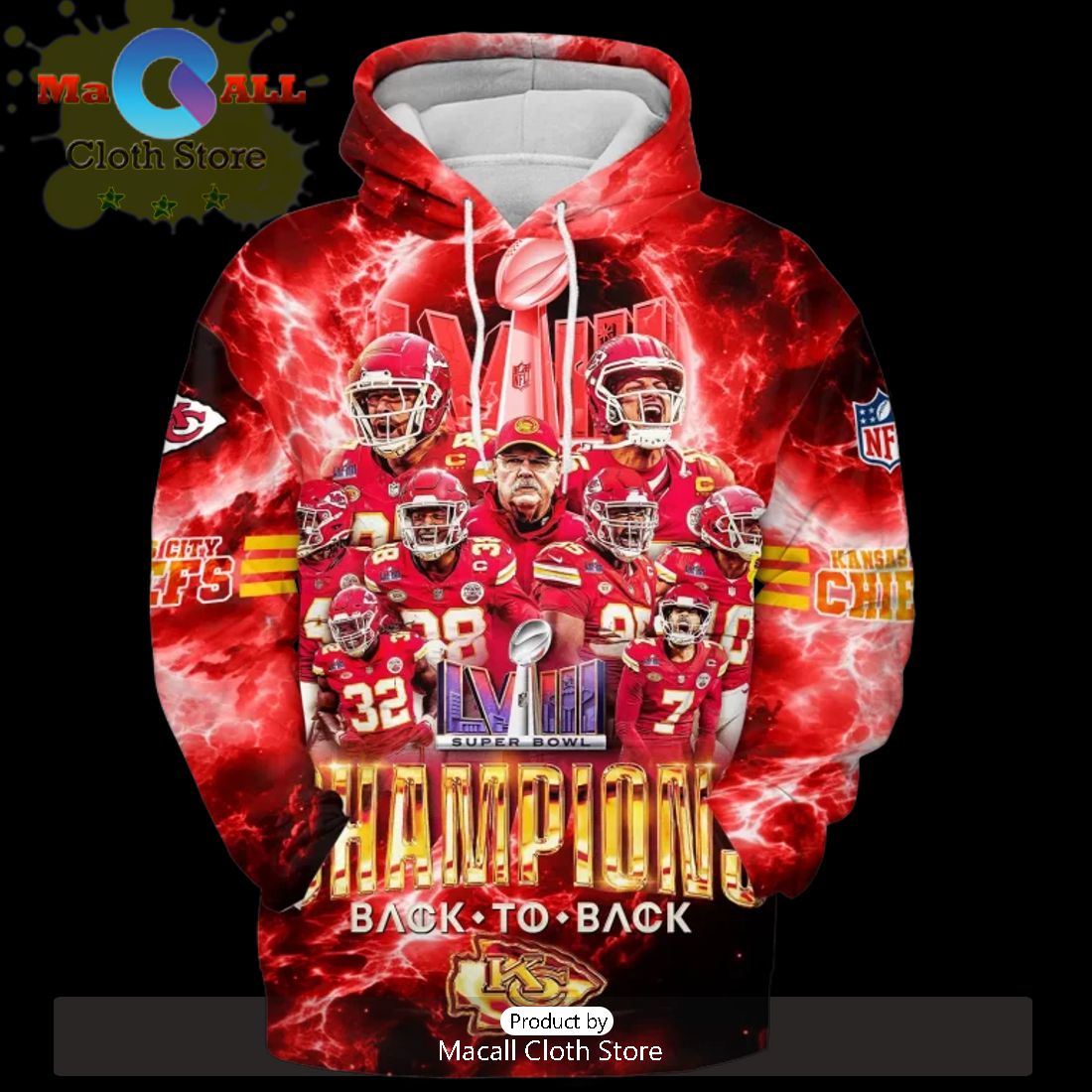 NFL Kansas City Chiefs LVIII Super Bowl Champions Back To Back Red Style Hoodie