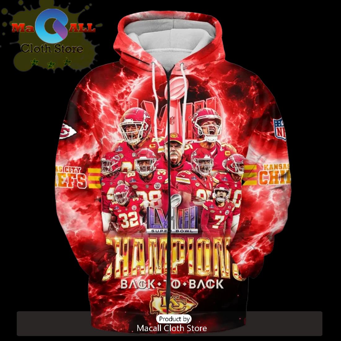 NFL Kansas City Chiefs LVIII Super Bowl Champions Back To Back Red Style Hoodie