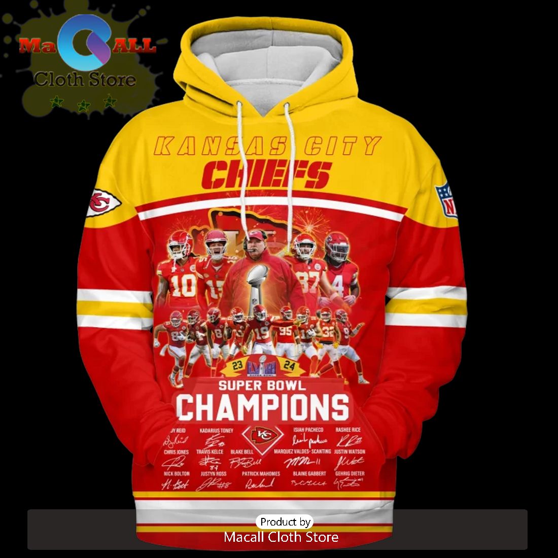 NFL Kansas City Chiefs Super Bowl Team Champions Signatures Style Hoodie NFL Kansas City Chiefs Super Bowl Team Champions Signatures Style Hoodie