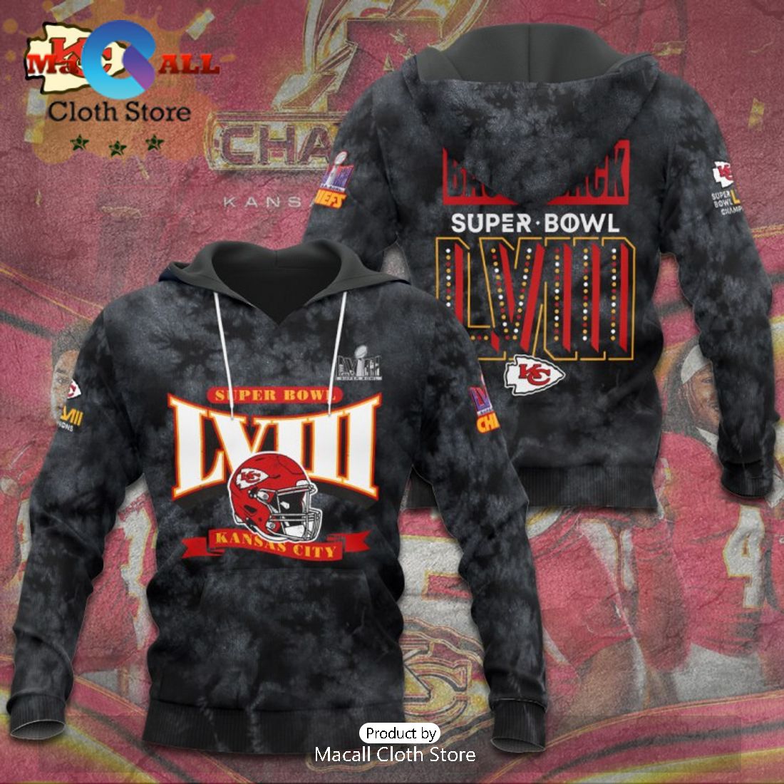 Super Bowl LVIII Kansas City Chiefs Back To Back Super Stars Grey Hoodie Limited