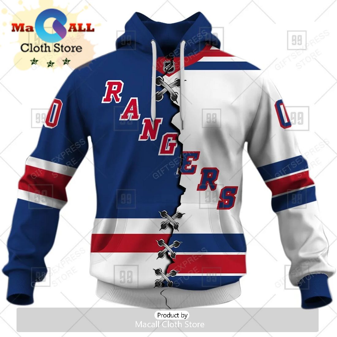 New York Rangers Personalized Name and Number Hoodie Jersey