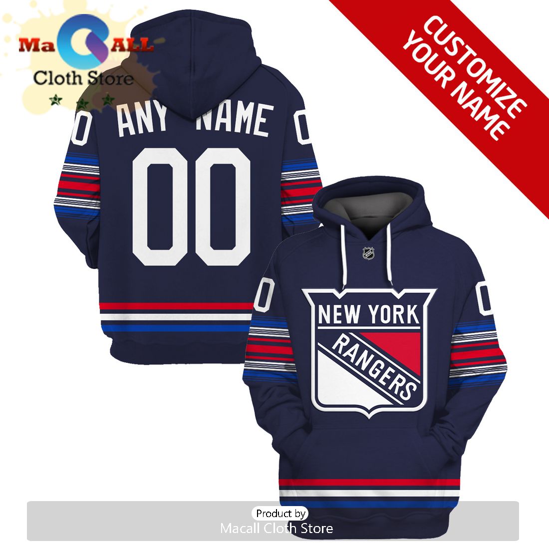Personalized name and Number New York Rangers Hoodie Jersey