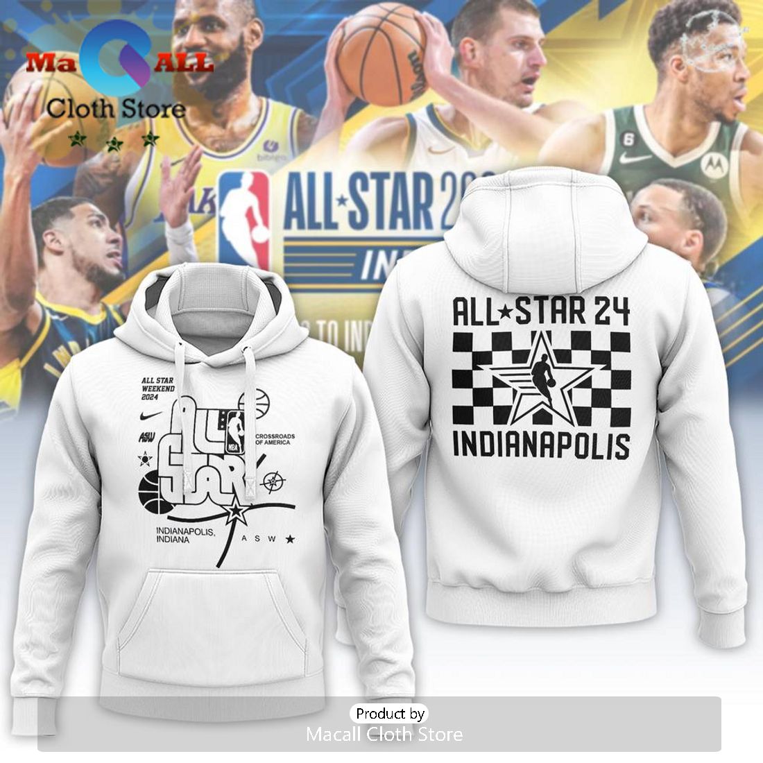 All Star 2024 NBA Indianapolis White Hoodie