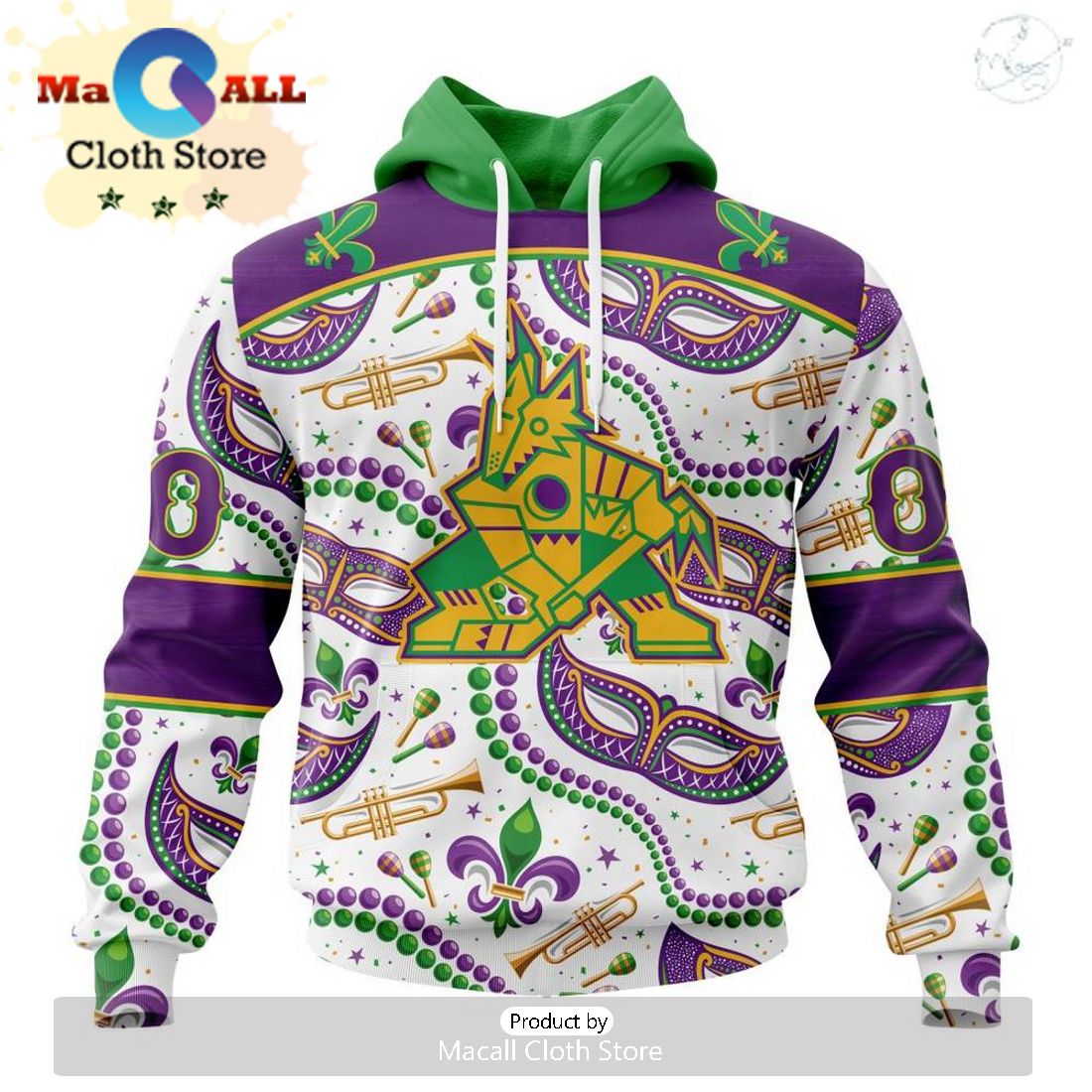 Custom NHL Arizona Coyotes Special Mardi Gras Design Hoodie