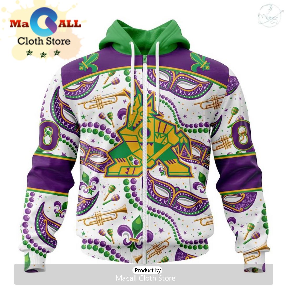 Custom NHL Arizona Coyotes Special Mardi Gras Design Hoodie