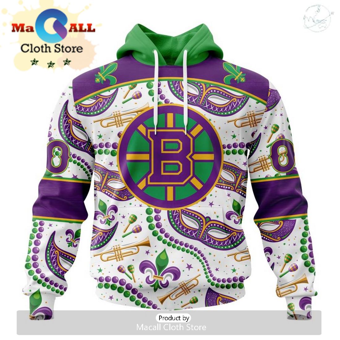 Custom NHL Boston Bruins Special Mardi Gras Design Hoodie