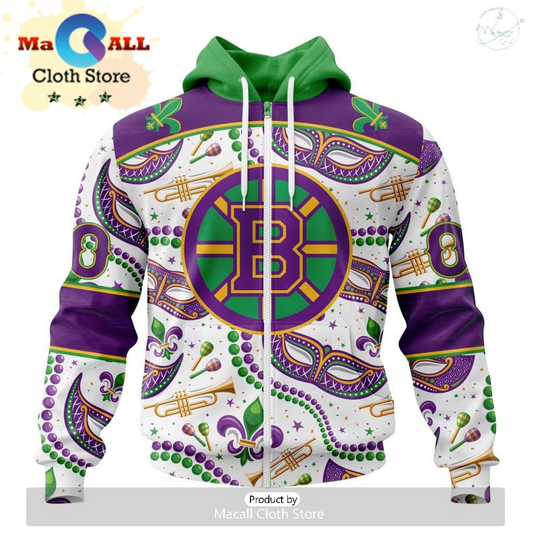 Custom NHL Boston Bruins Special Mardi Gras Design Hoodie