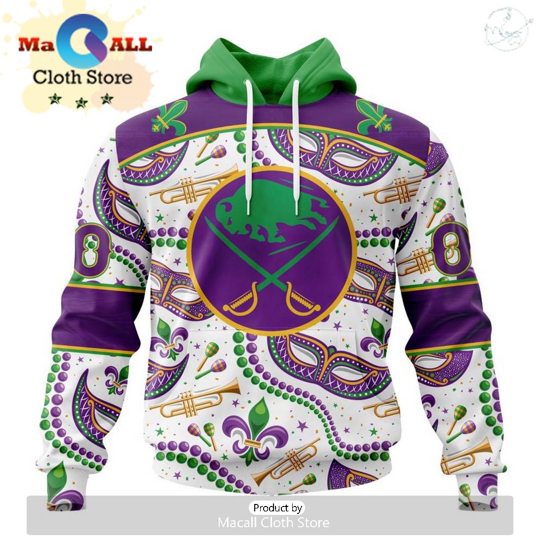 Custom NHL Buffalo Sabres Special Mardi Gras Design Hoodie