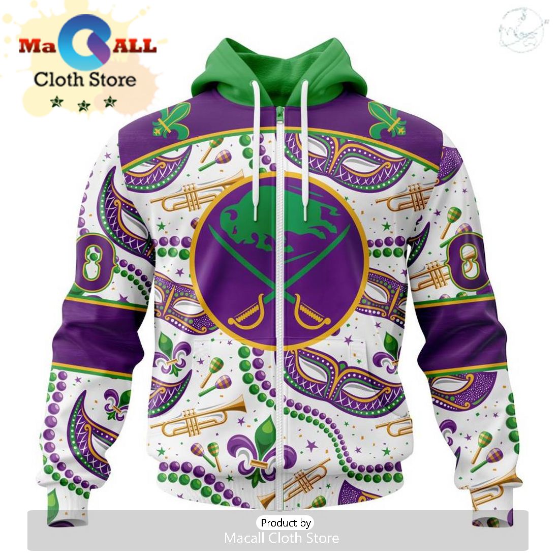 Custom NHL Buffalo Sabres Special Mardi Gras Design Hoodie