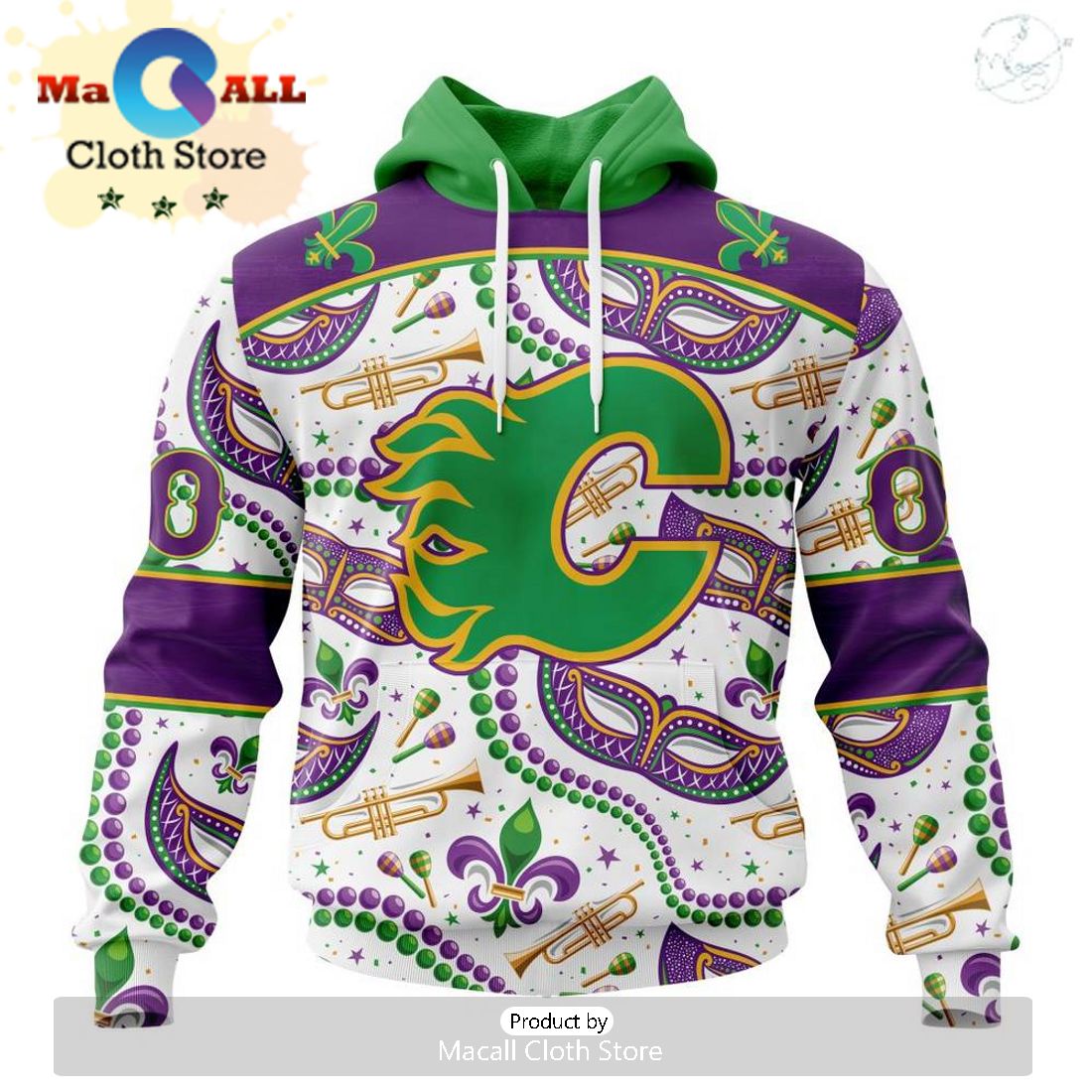 Custom NHL Calgary Flames Special Mardi Gras Design Hoodie