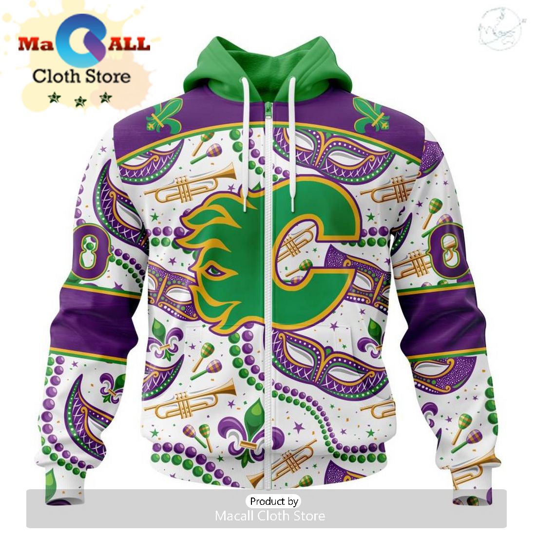 Custom NHL Calgary Flames Special Mardi Gras Design Hoodie