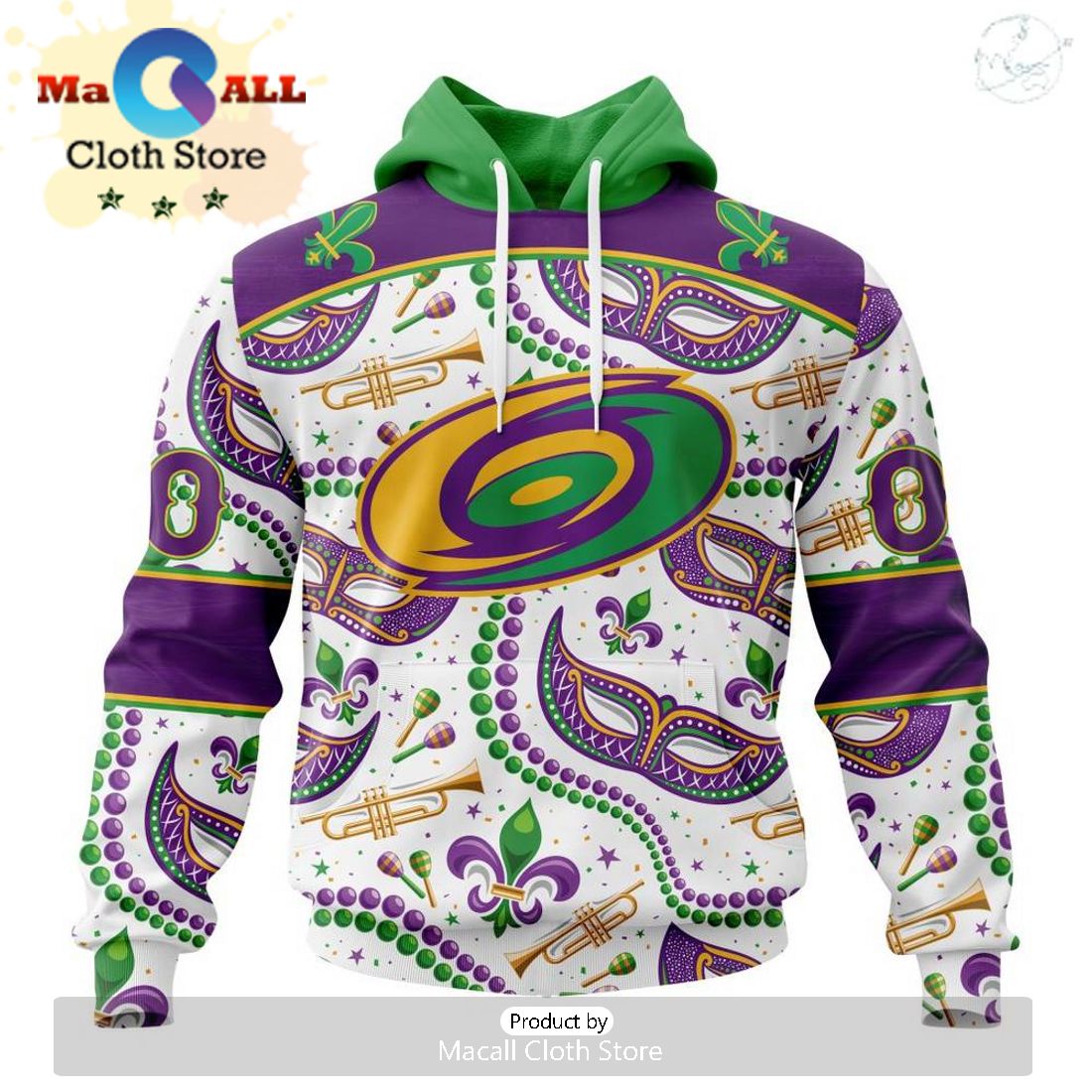 Custom NHL Carolina Hurricanes Special Mardi Gras Design Hoodie