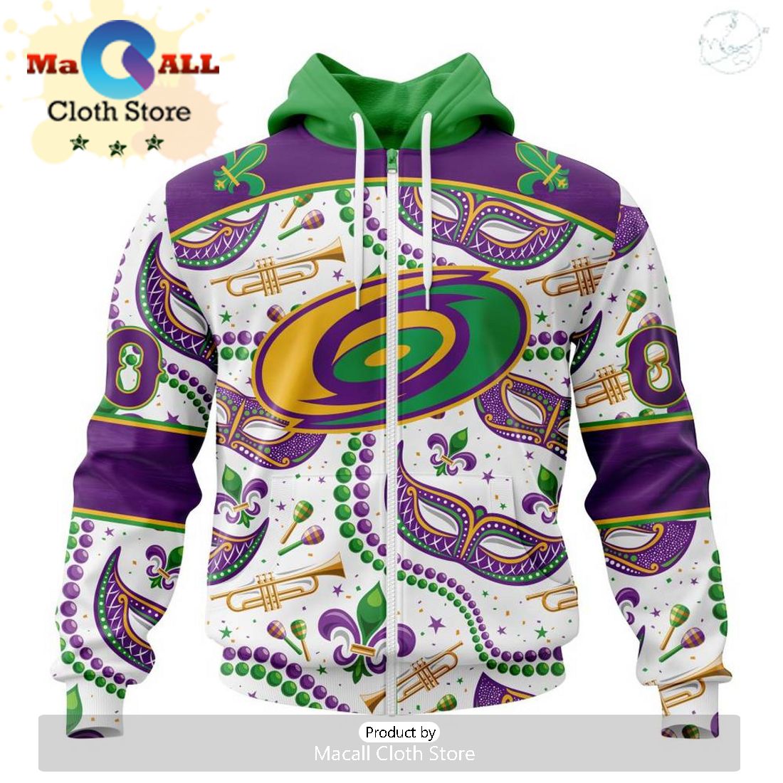 Custom NHL Carolina Hurricanes Special Mardi Gras Design Hoodie