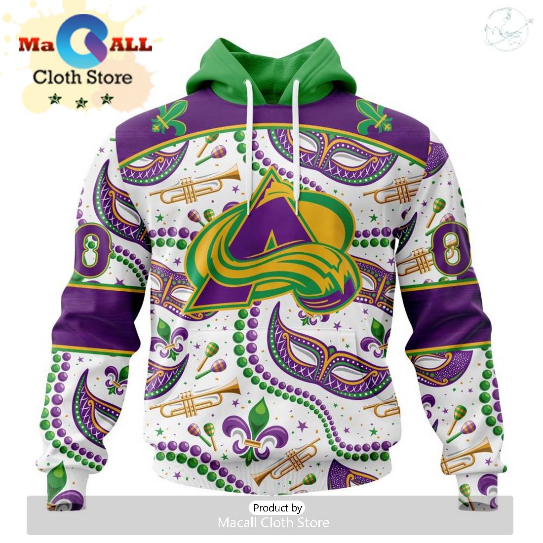 Custom NHL Colorado Avalanche Special Mardi Gras Design Hoodie