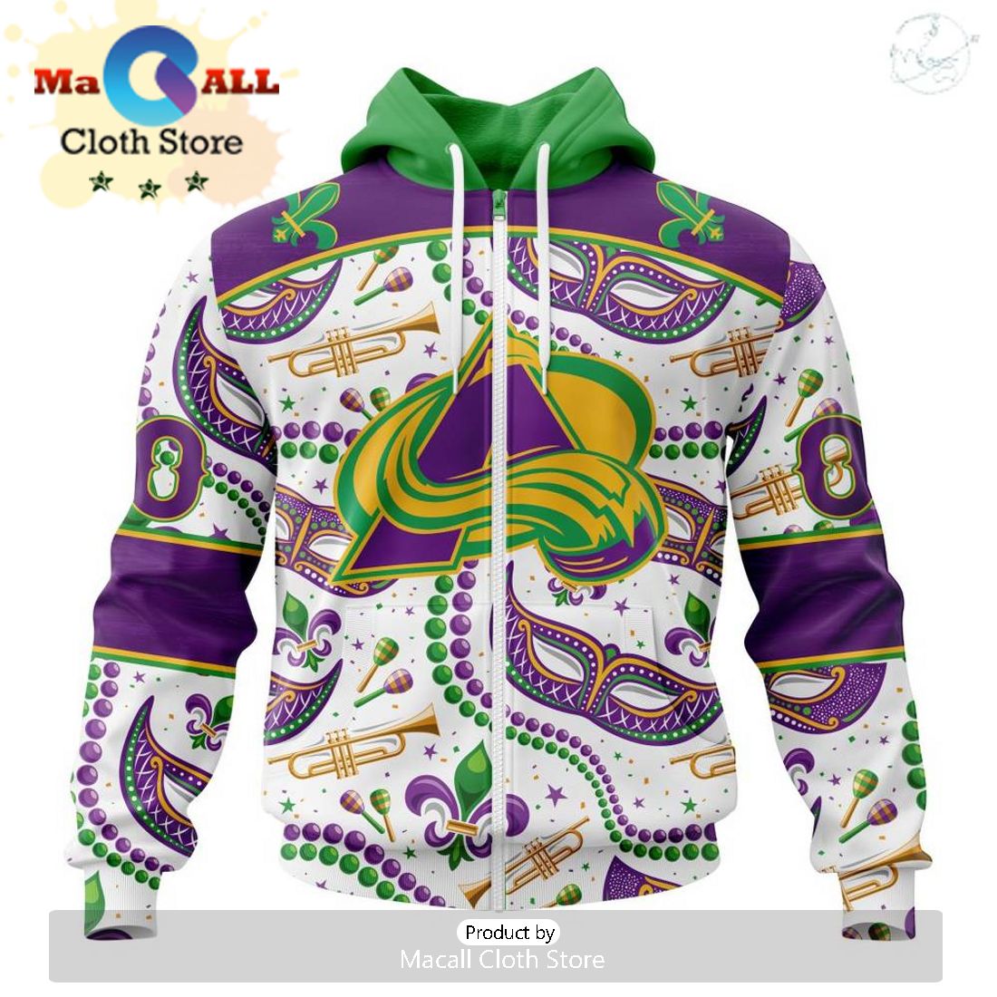 Custom NHL Colorado Avalanche Special Mardi Gras Design Hoodie