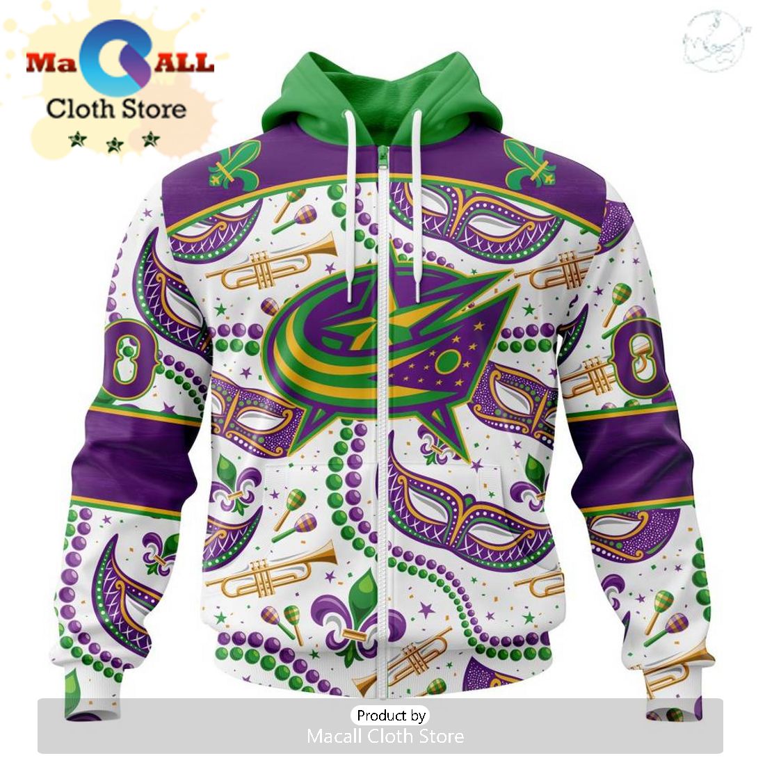 Custom NHL Columbus Blue Jackets Special Mardi Gras Design Hoodie