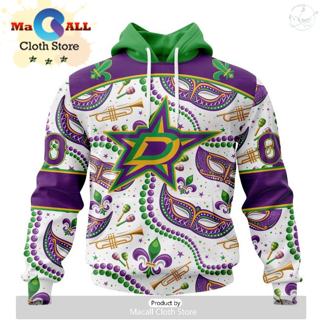 Custom NHL Dallas Stars Special Mardi Gras Design Hoodie