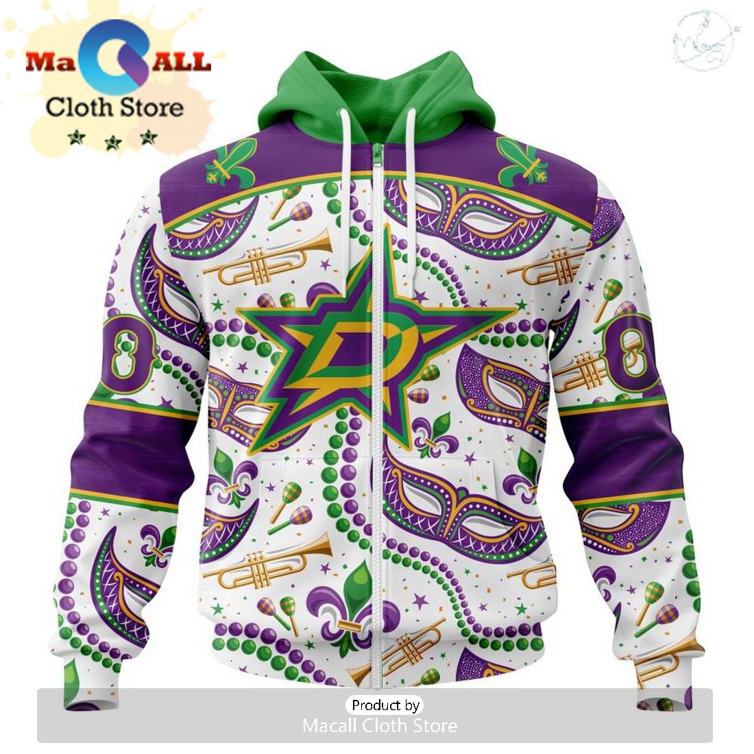 Custom NHL Dallas Stars Special Mardi Gras Design Hoodie