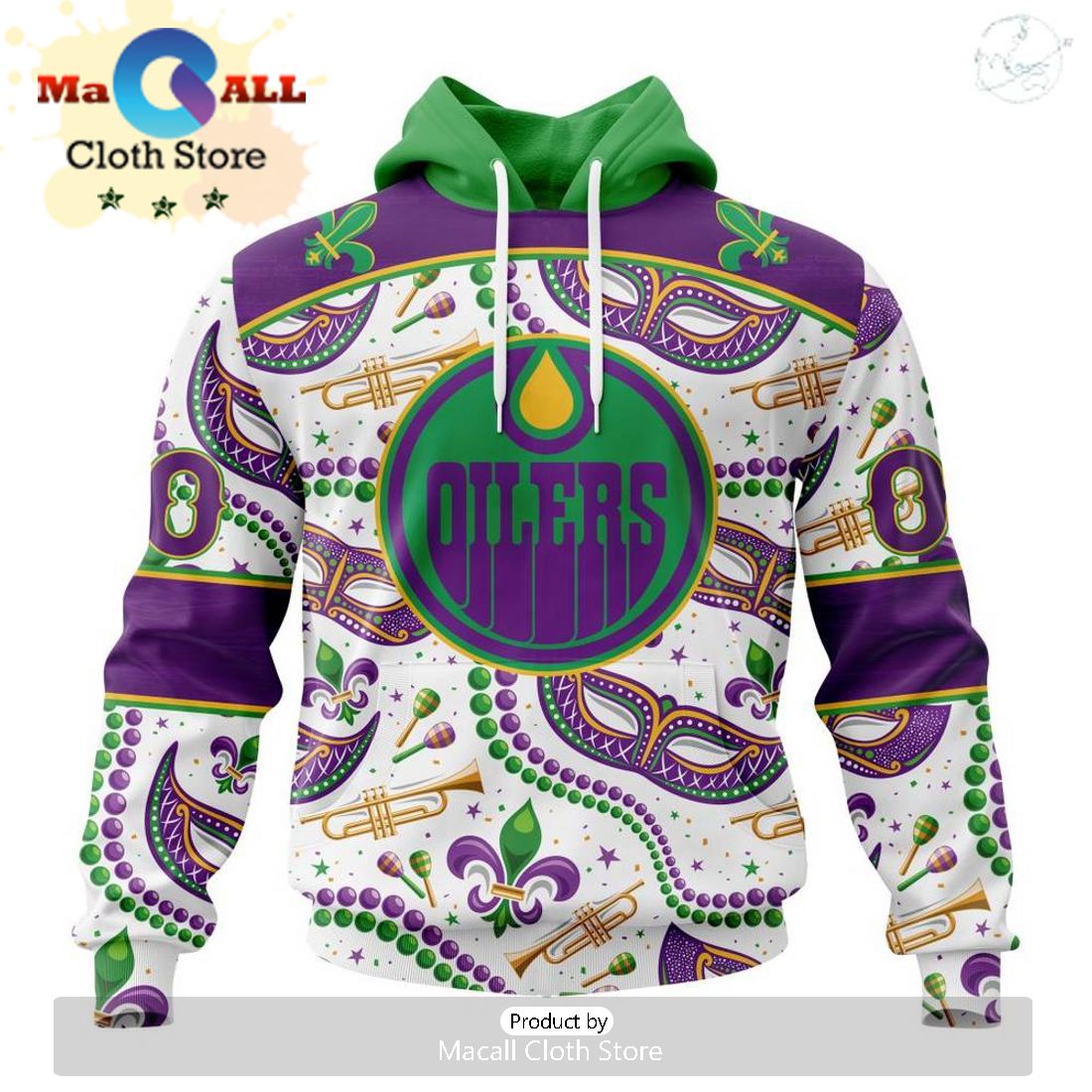 Custom NHL Edmonton Oilers Special Mardi Gras Design Hoodie