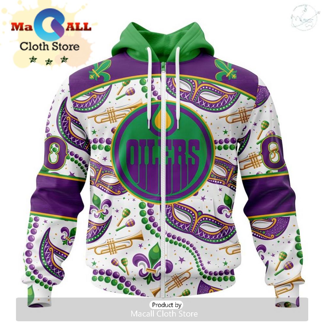 Custom NHL Edmonton Oilers Special Mardi Gras Design Hoodie