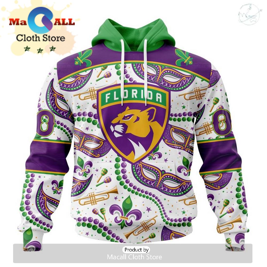 Custom NHL Florida Panthers Special Mardi Gras Design Hoodie