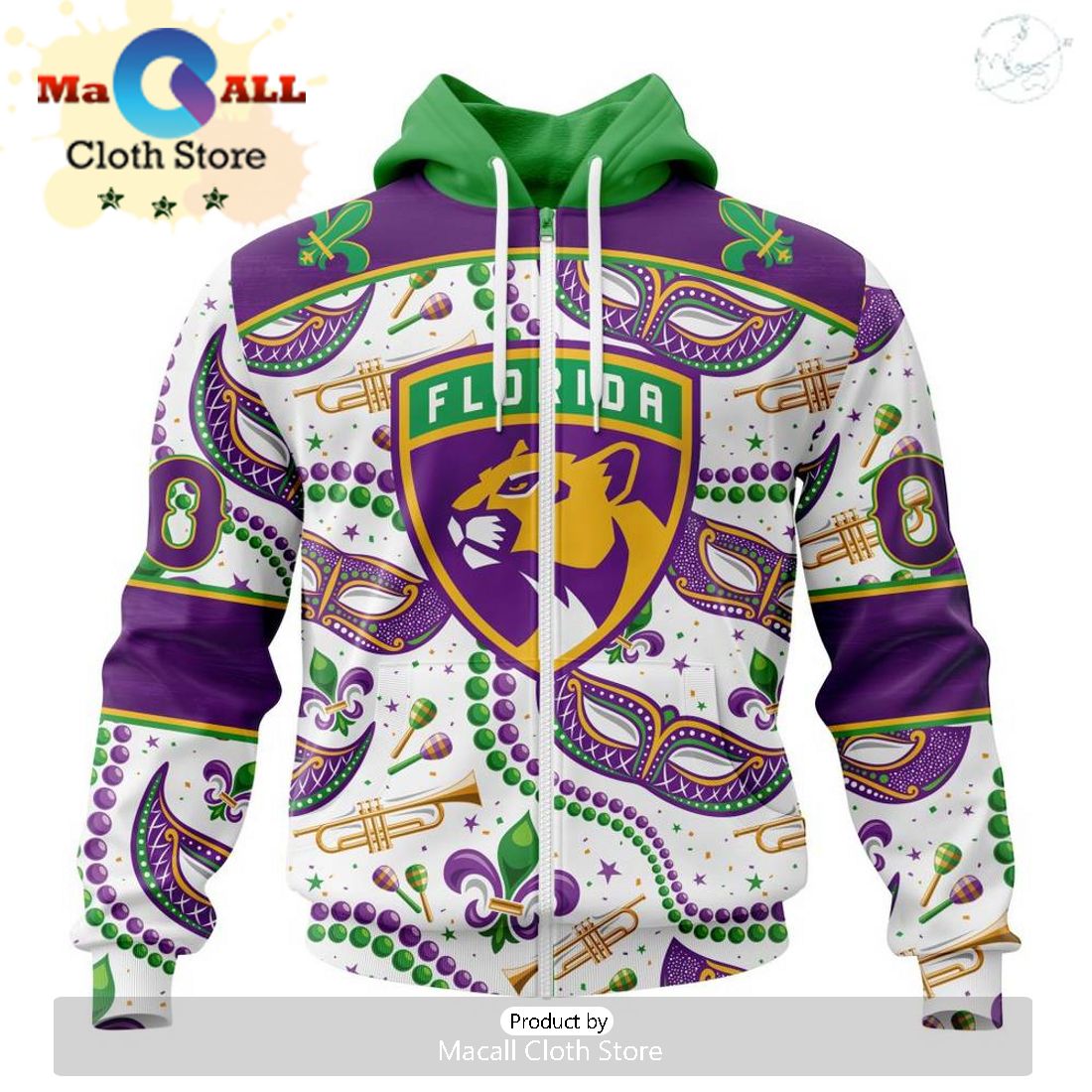 Custom NHL Florida Panthers Special Mardi Gras Design Hoodie