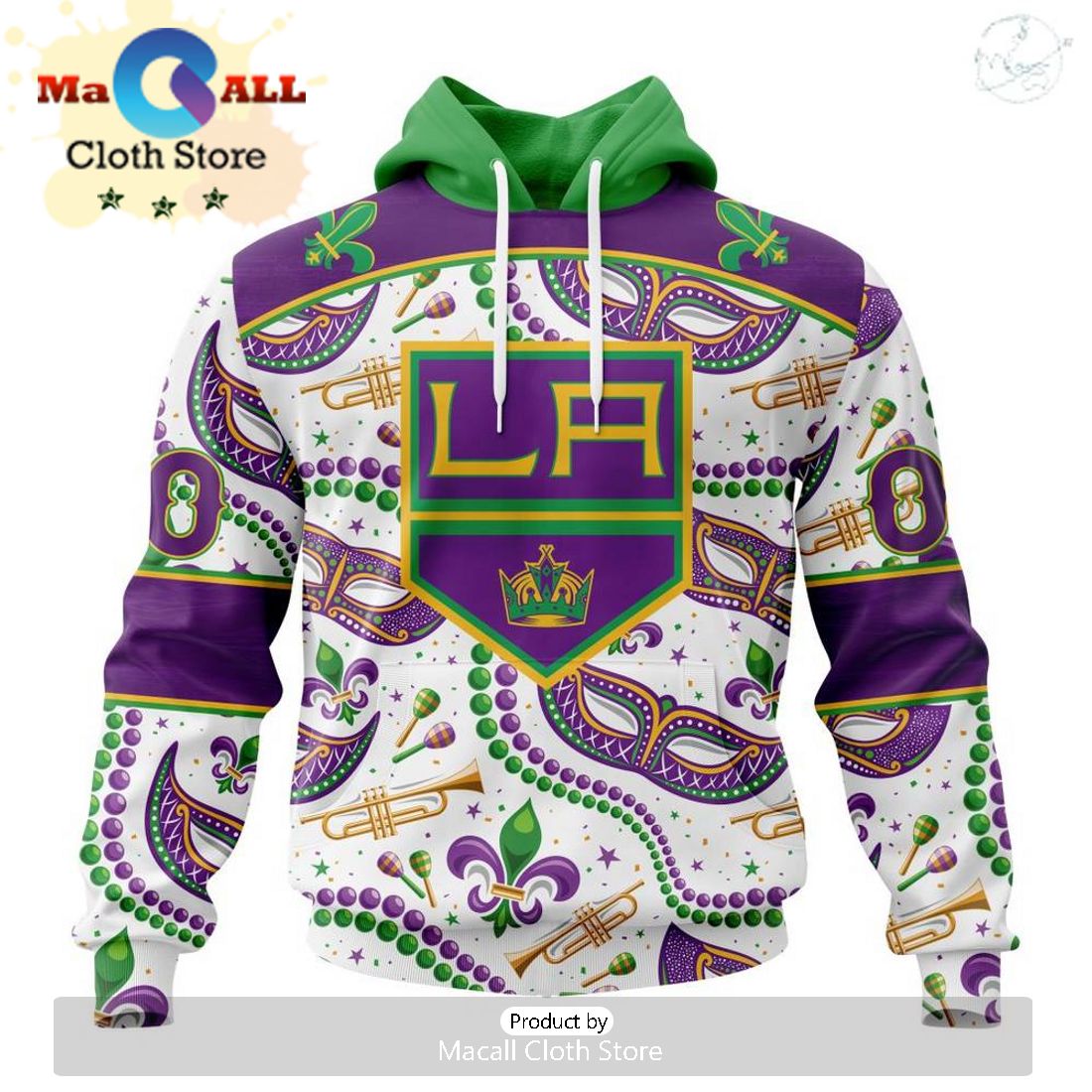 Custom NHL Los Angeles Kings Special Mardi Gras Design Hoodie