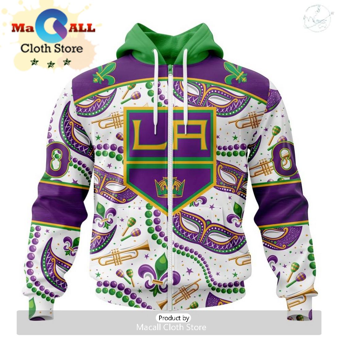 Custom NHL Los Angeles Kings Special Mardi Gras Design Hoodie