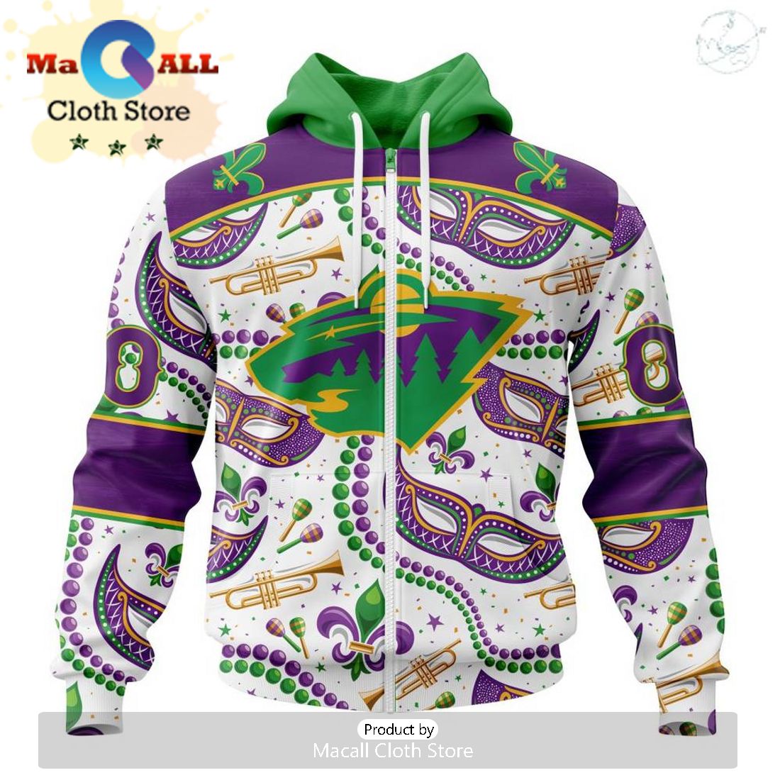 Custom NHL Minnesota Wild Special Mardi Gras Design Hoodie